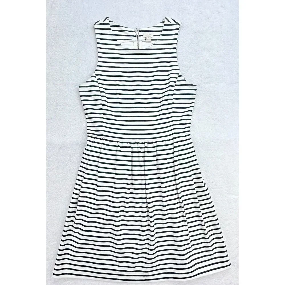 J Crew A-line XS Sleeveless American White Black‎ Striped Dress Pockets